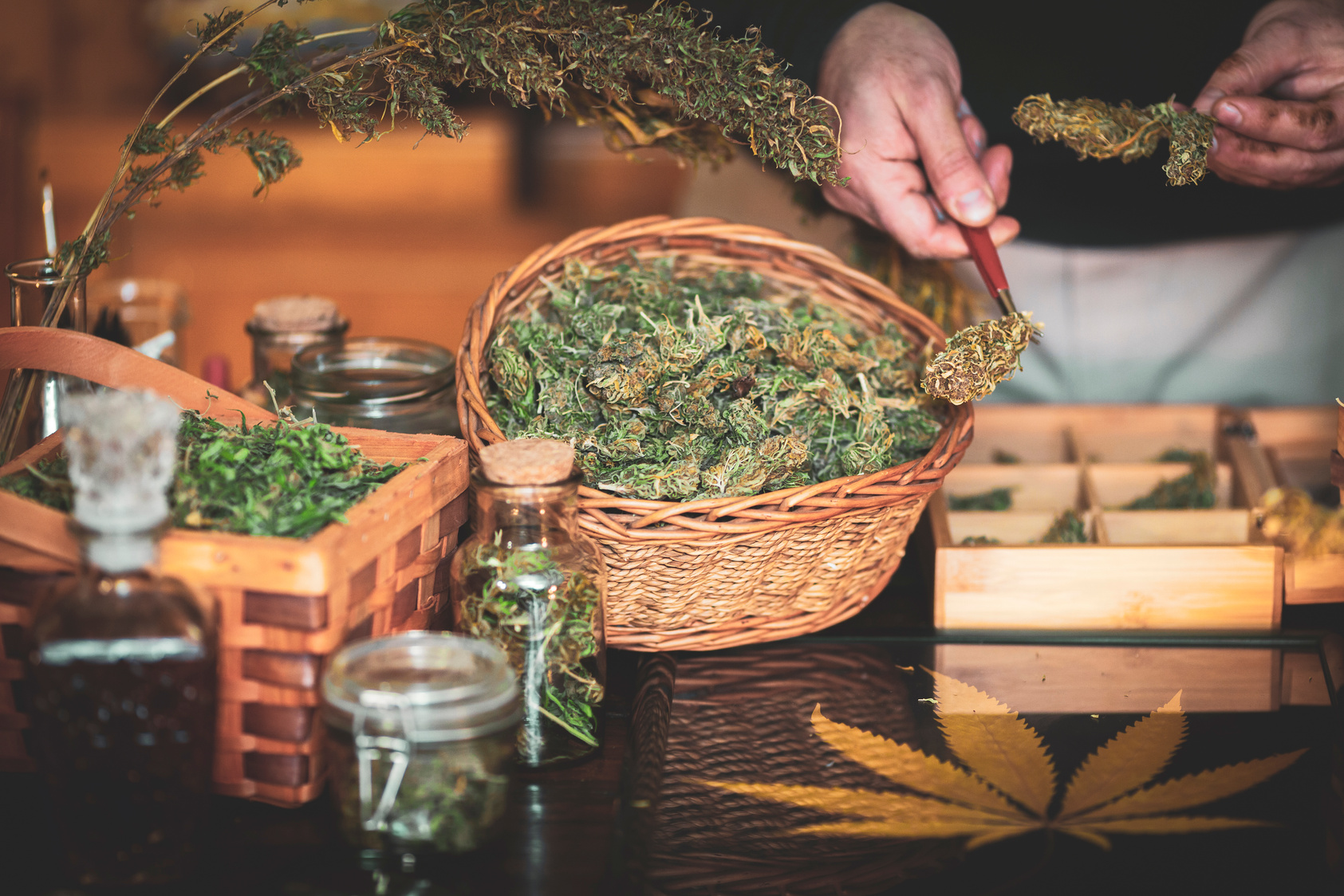 Retail in Retro Style Cannabis Store - Stock Photo
